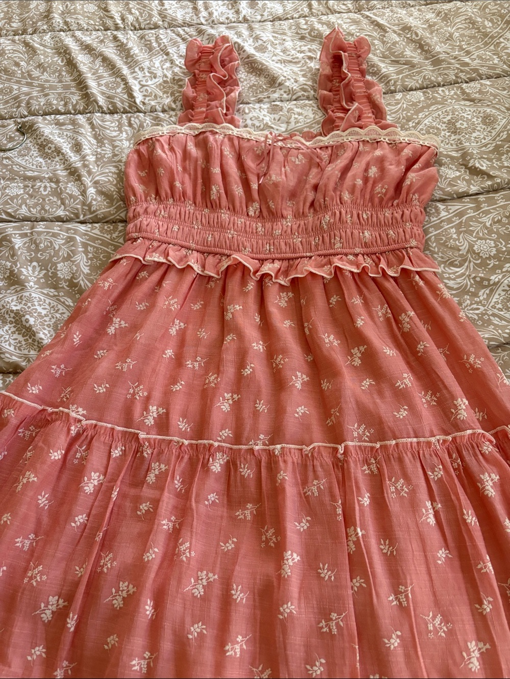 Trixxi Coral Pink Floral Ruffle Sundress